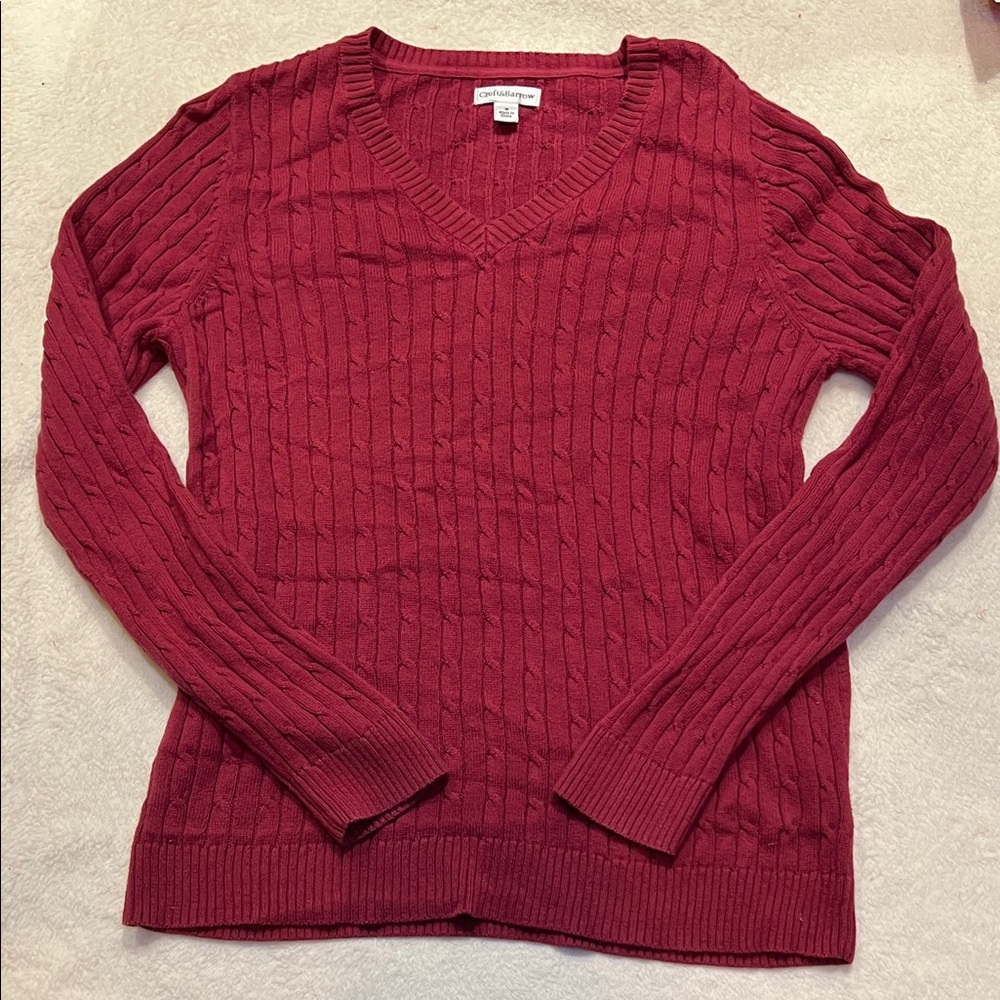 Charter Club V-Neck Cable Knit Sweater - Burgundy